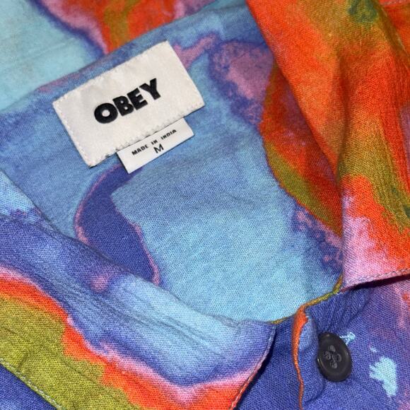 Obey Tye Dye Button Up Shirt Men’s Small - Picture 5 of 6